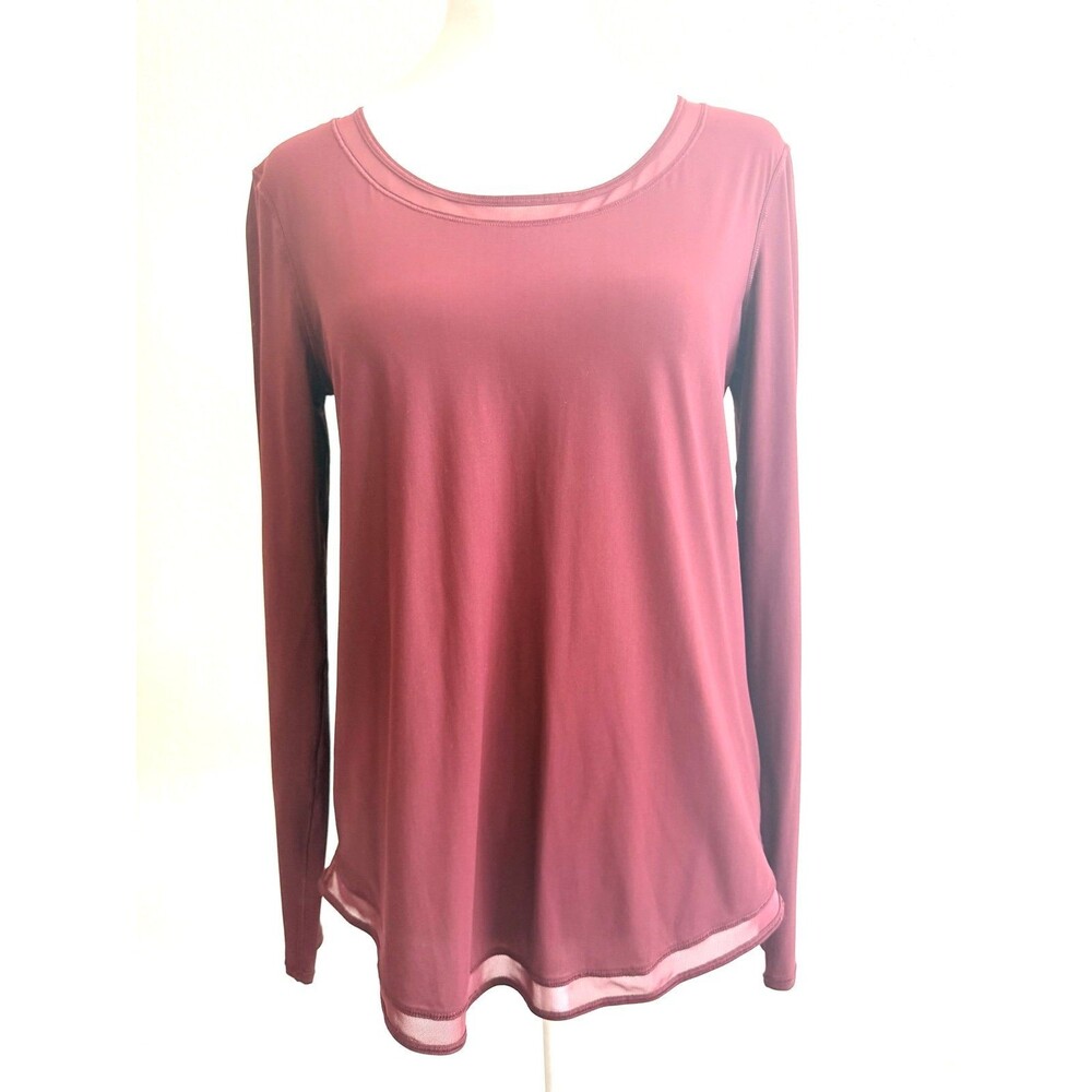 Lululemon Maroon Low Open Back Mesh Detail Long Sleeve Yoga Tunic Top M